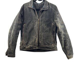 Kuhl Vintage Patinadye Distressed  Moto Jacket  Canvas Black Browns  Size Medium